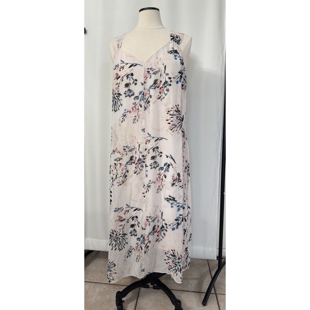 Motherhood Maternity floral ivory midi sleeveless dress smocked back large